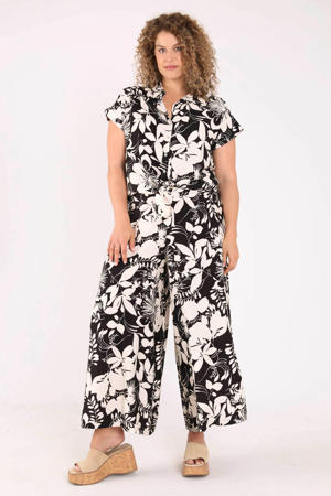 wide leg viscose broek met print Plus Size - zwart