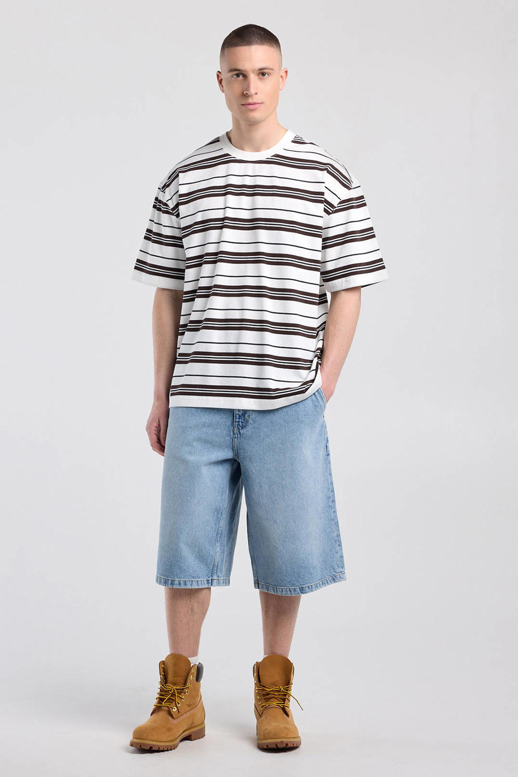 America Today oversized gestreept T-shirt - bruin/wit