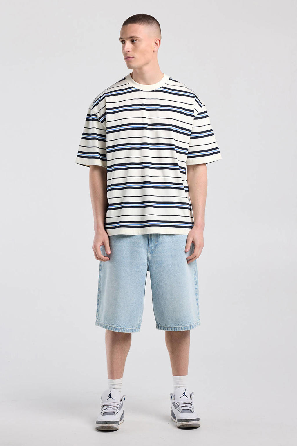 America Today oversized gestreepte T-shirt - blauw/wit