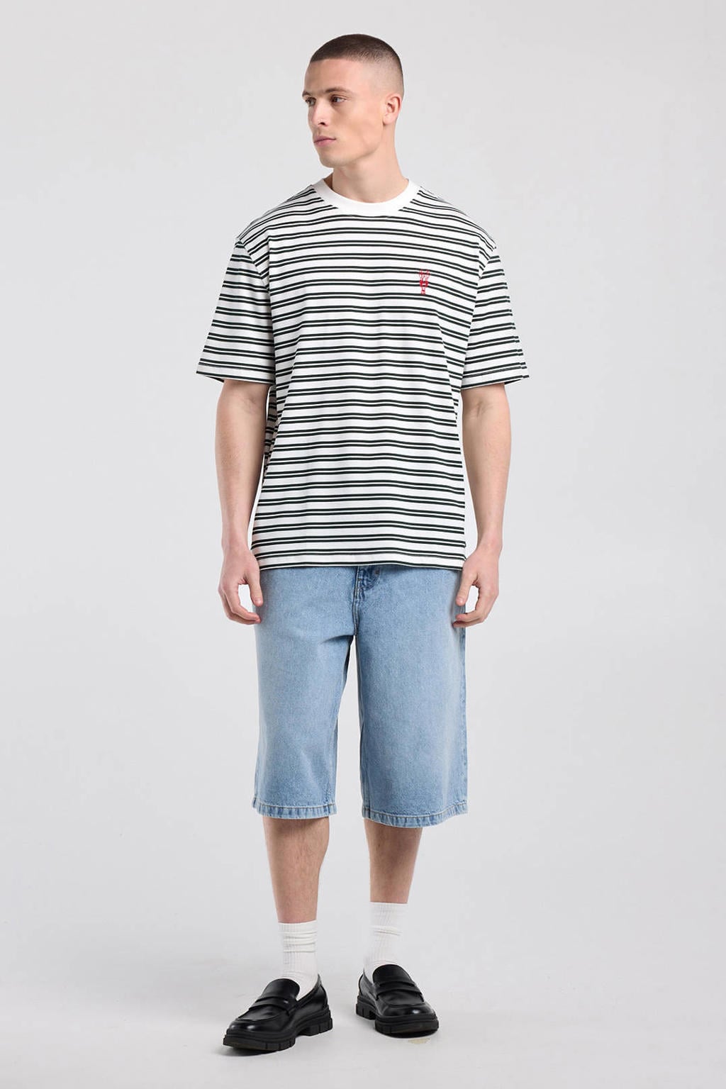 Groene heren America Today relaxed gestreept T-shirt van katoen met korte mouwen en ronde hals