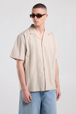 linnen relaxed fit gebloemd overhemd met borduursels - beige