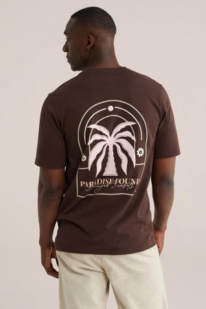 regular fit T-shirt met backprint - roestbruin