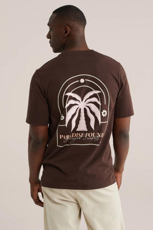 regular fit T-shirt met backprint - roestbruin