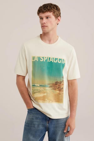 relaxed fit T-shirt met print - beige