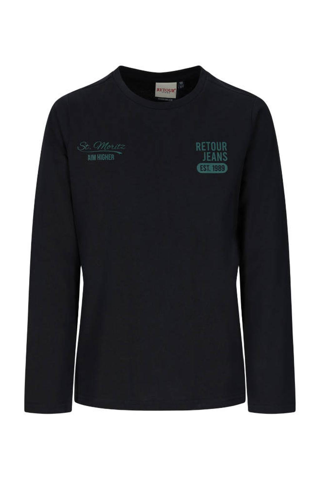 Grijze jongens Retour Jeans rechtvallende longsleeve van katoen met backprint, lange mouwen en ronde hals
