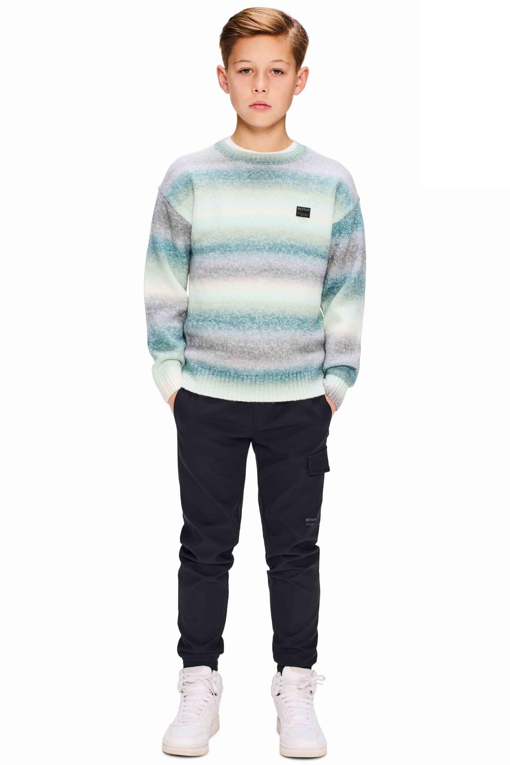 Donkergroene jongens Retour Jeans van polyester met strepenprint, lange mouwen en ronde hals