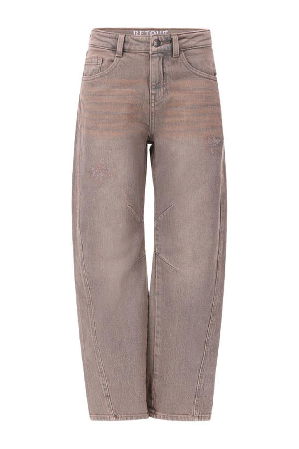 Bruine meisjes Retour Jeans van stretchdenim met barrel, regular waist, rits- en knoopsluiting en effen