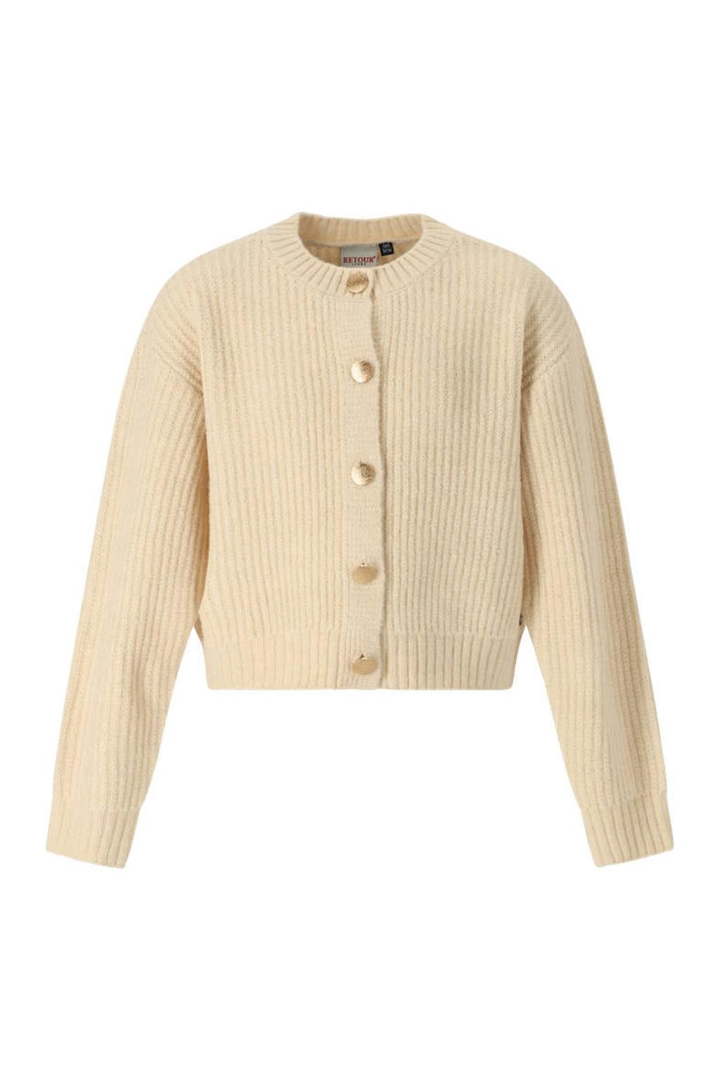 Beige meisjes Retour Jeans van acryl met effen, lange mouwen, ronde hals en knoopsluiting