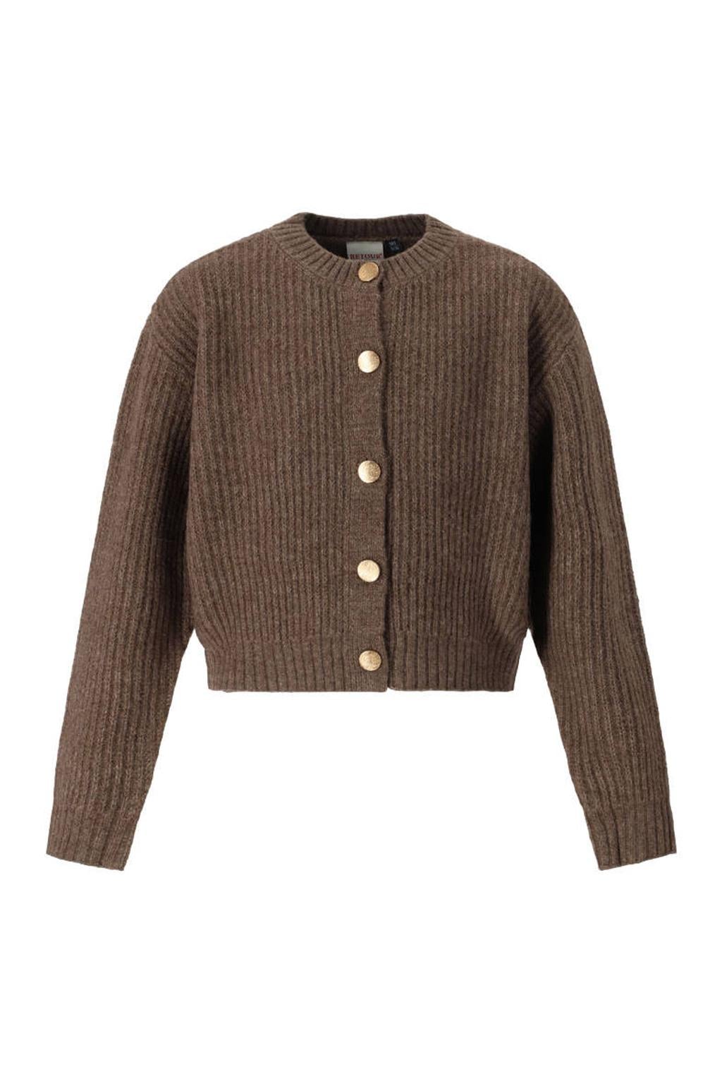 Bruine meisjes Retour Jeans van acryl met effen, lange mouwen, ronde hals en knoopsluiting