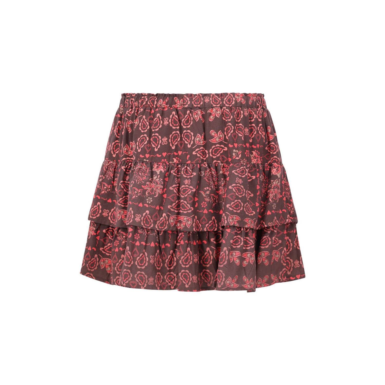 Retour Jeans korte strokenrok met print bruin roze
