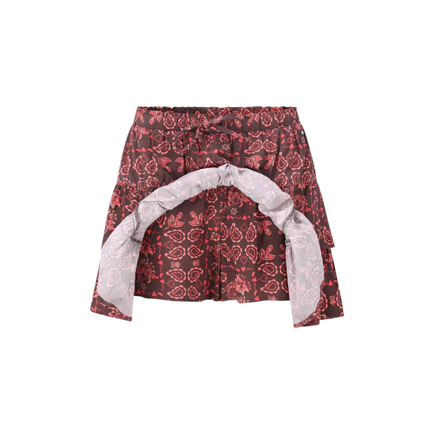 Retour Jeans korte strokenrok met print bruin roze