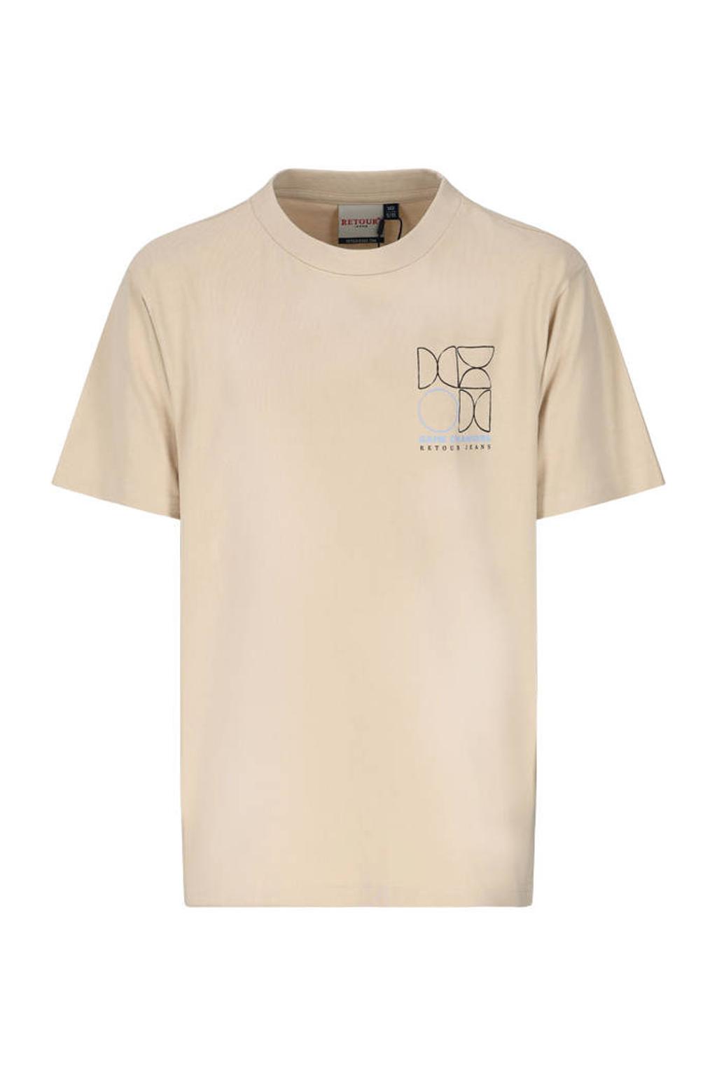 Beige jongens Retour Jeans rechtvallend T-shirt van katoen met backprint, korte mouwen en ronde hals