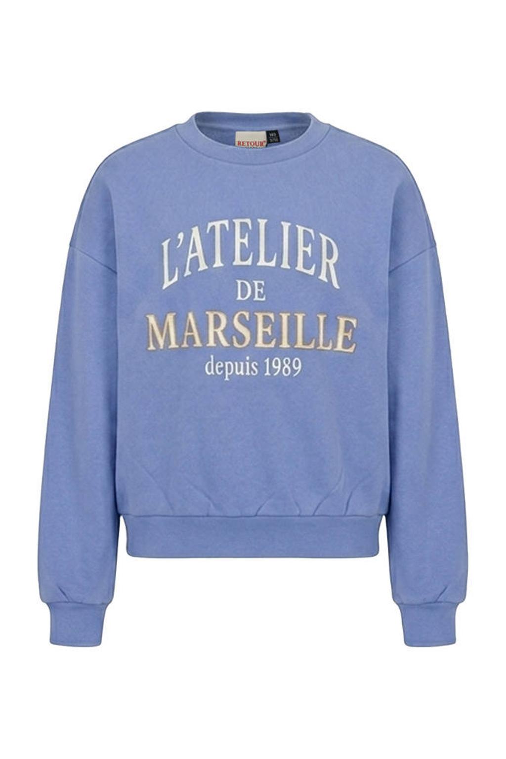 Blauwe meisjes Retour Jeans oversized sweater met printopdruk, lange mouwen, ronde hals en geribde boorden