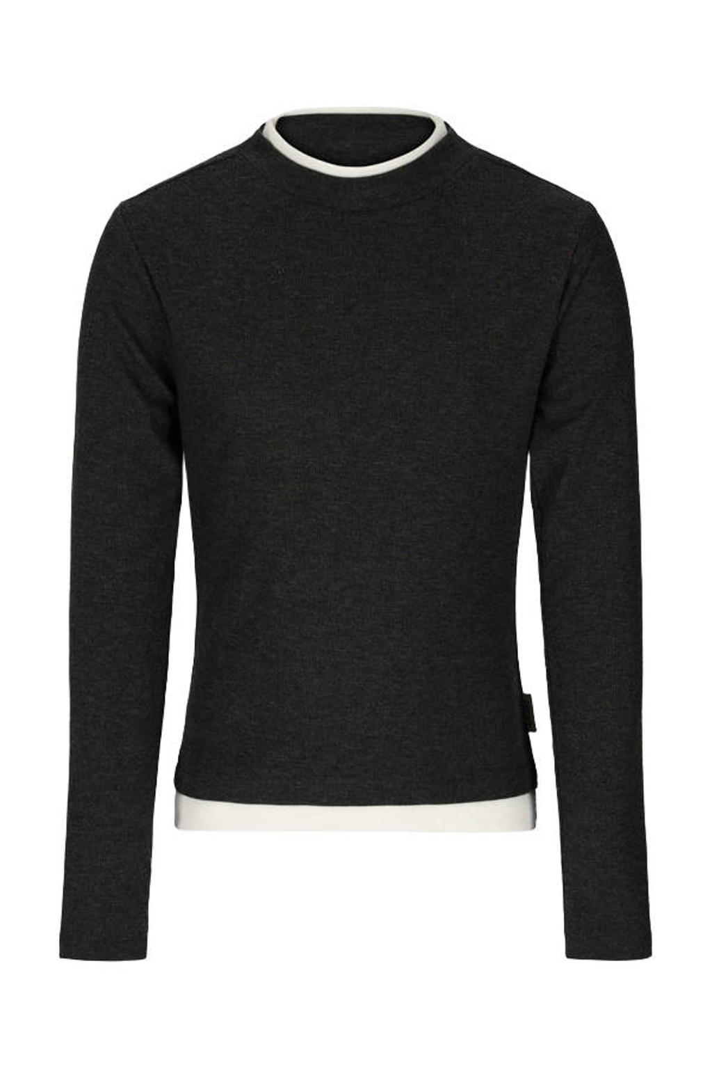 Zwart en witte meisjes Retour Jeans rechtvallende longsleeve van katoen met meerkleurige print, lange mouwen, ronde hals en contrast bies