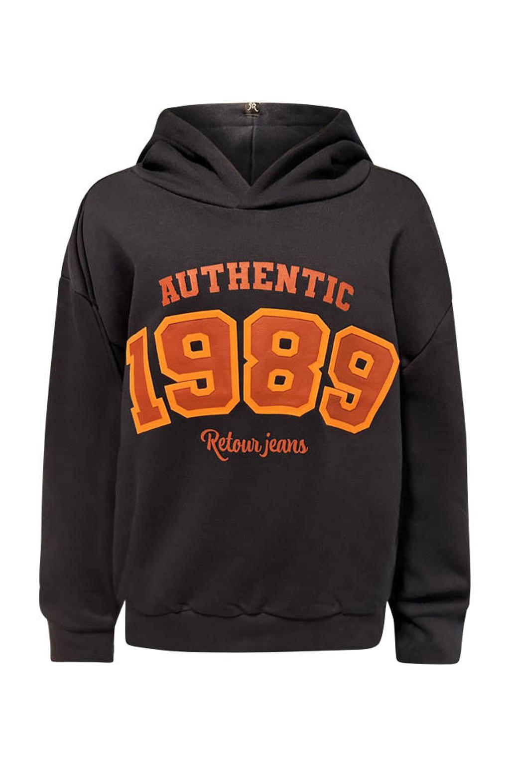 Retour Jeans rechtvallende hoodie met print - donkergrijs