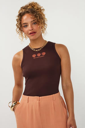 gebreide top met borduursels - bruin