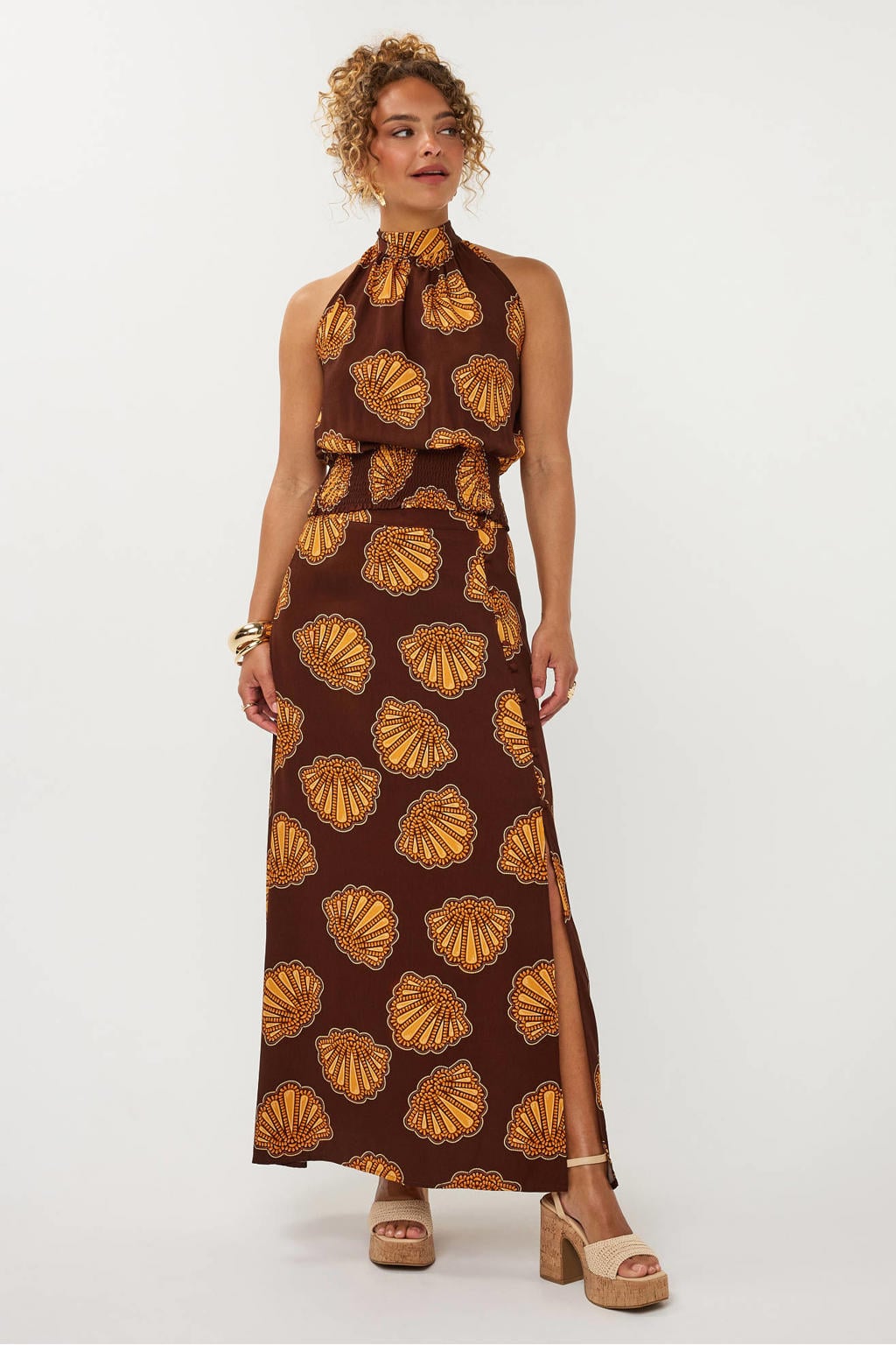 Ydence haltertop met open rug en print - bruin