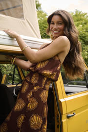 thumbnail: Ydence haltertop met open rug en print - bruin