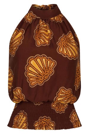 haltertop met open rug en print - bruin