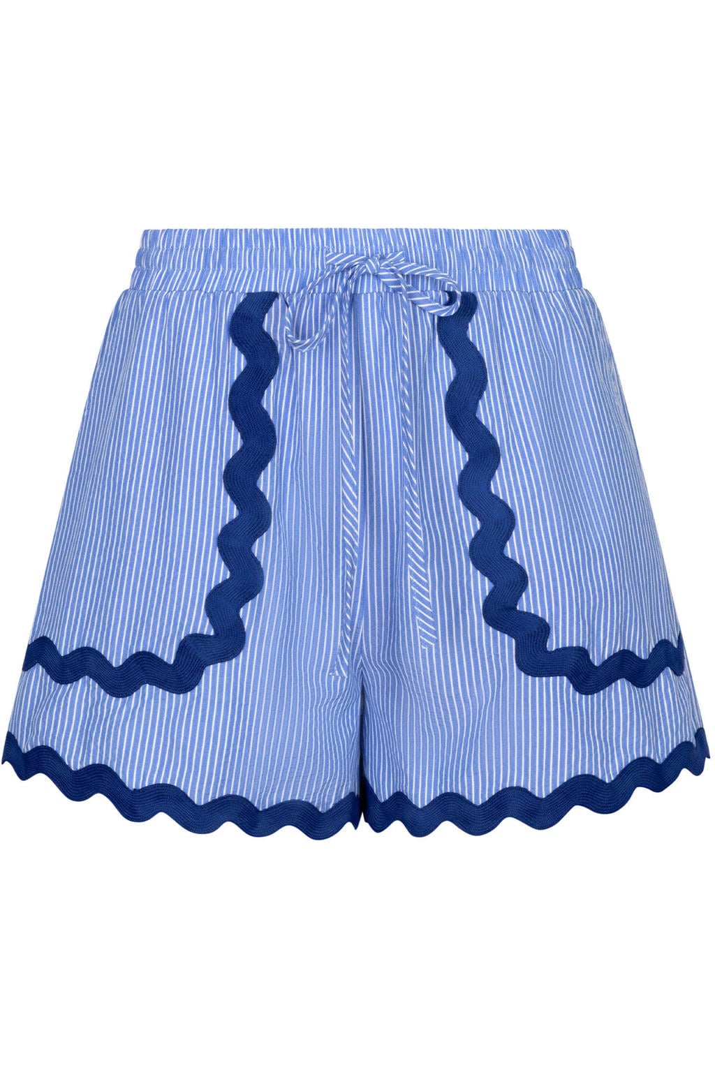 Blauw en ecru dames Ydence high waist regular fit gestreepte casual short van polyester met elastische tailleband met koord