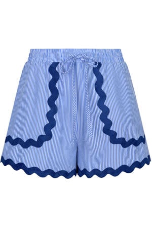 high waist regular fit gestreepte casual short - blauw