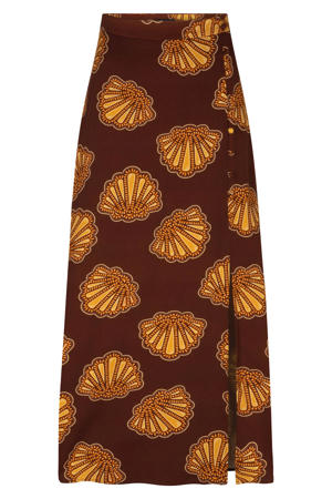 maxi rok met split en print - bruin