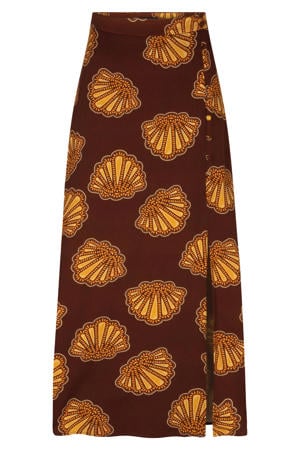 maxi rok met split en print - bruin