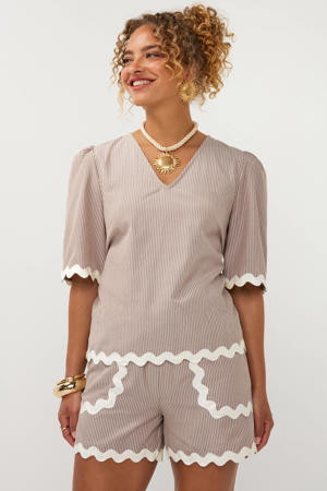 gestreepte blousetop - zand