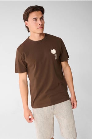 regular fit T-shirt met logo - donkerbruin