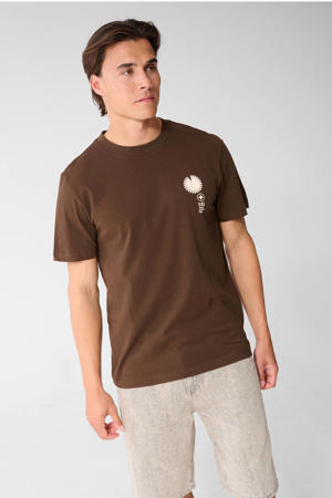 regular fit T-shirt met logo - donkerbruin