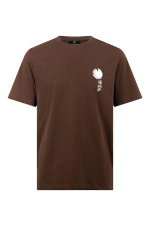 regular fit T-shirt met logo - donkerbruin