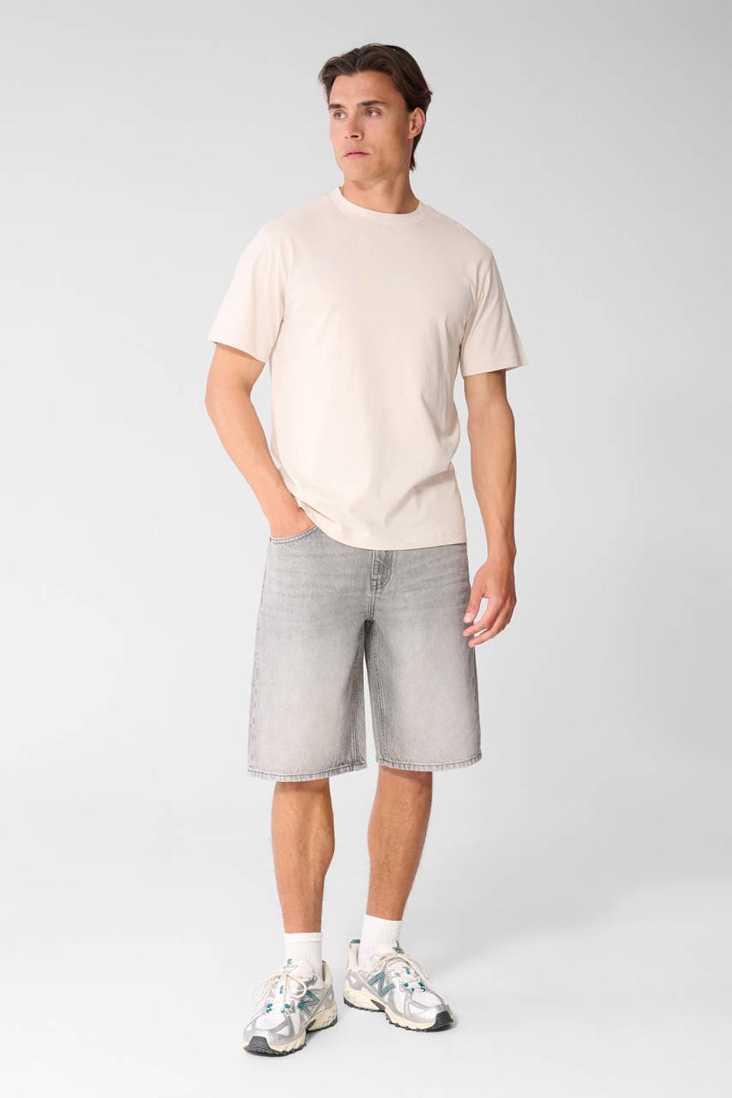 Lichtgrijze heren Shoeby regular fit T-shirt van katoen met korte mouwen en ronde hals