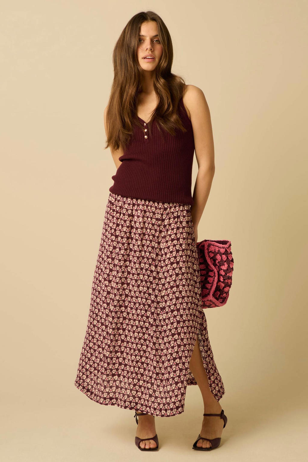 Sissy-Boy midi rok met print - donkerrood