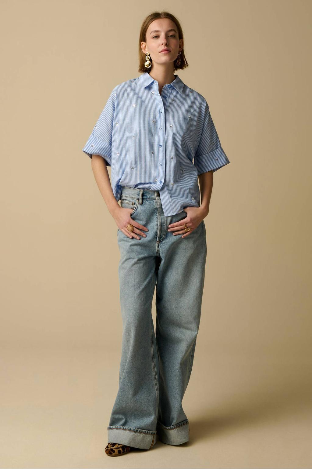 Sissy-Boy gestreepte blouse met pailletten - blauw