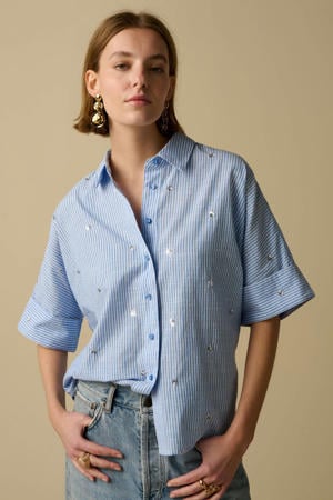 gestreepte blouse met pailletten - blauw