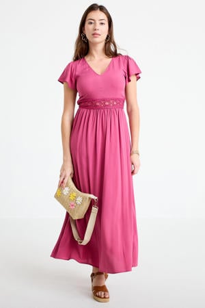 broderie midijurk - roze