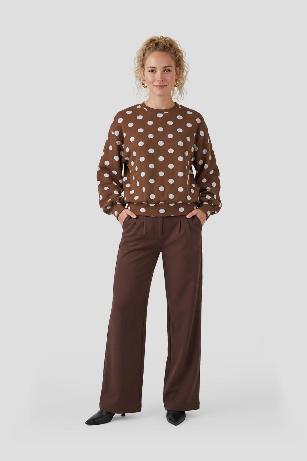 Donkerblauwe dames Anytime high waist wide leg broek met effen