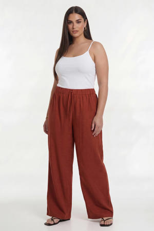 wide leg regular waist broek donkerrood