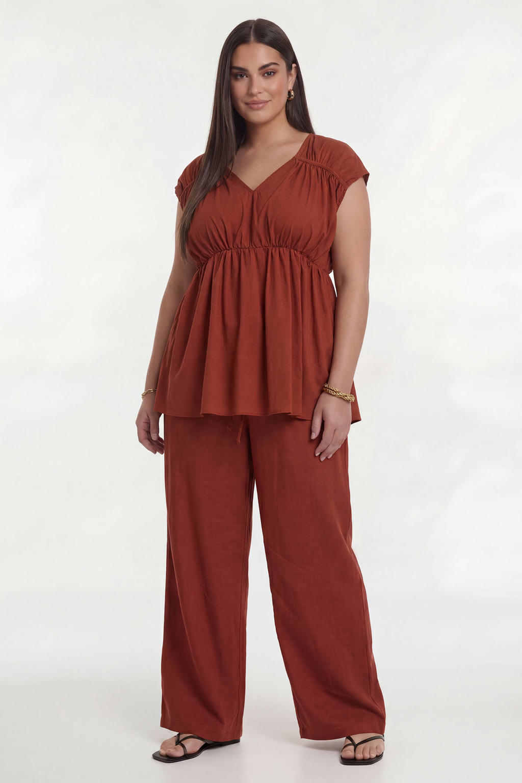 YOEK wide leg regular waist broek donkerrood