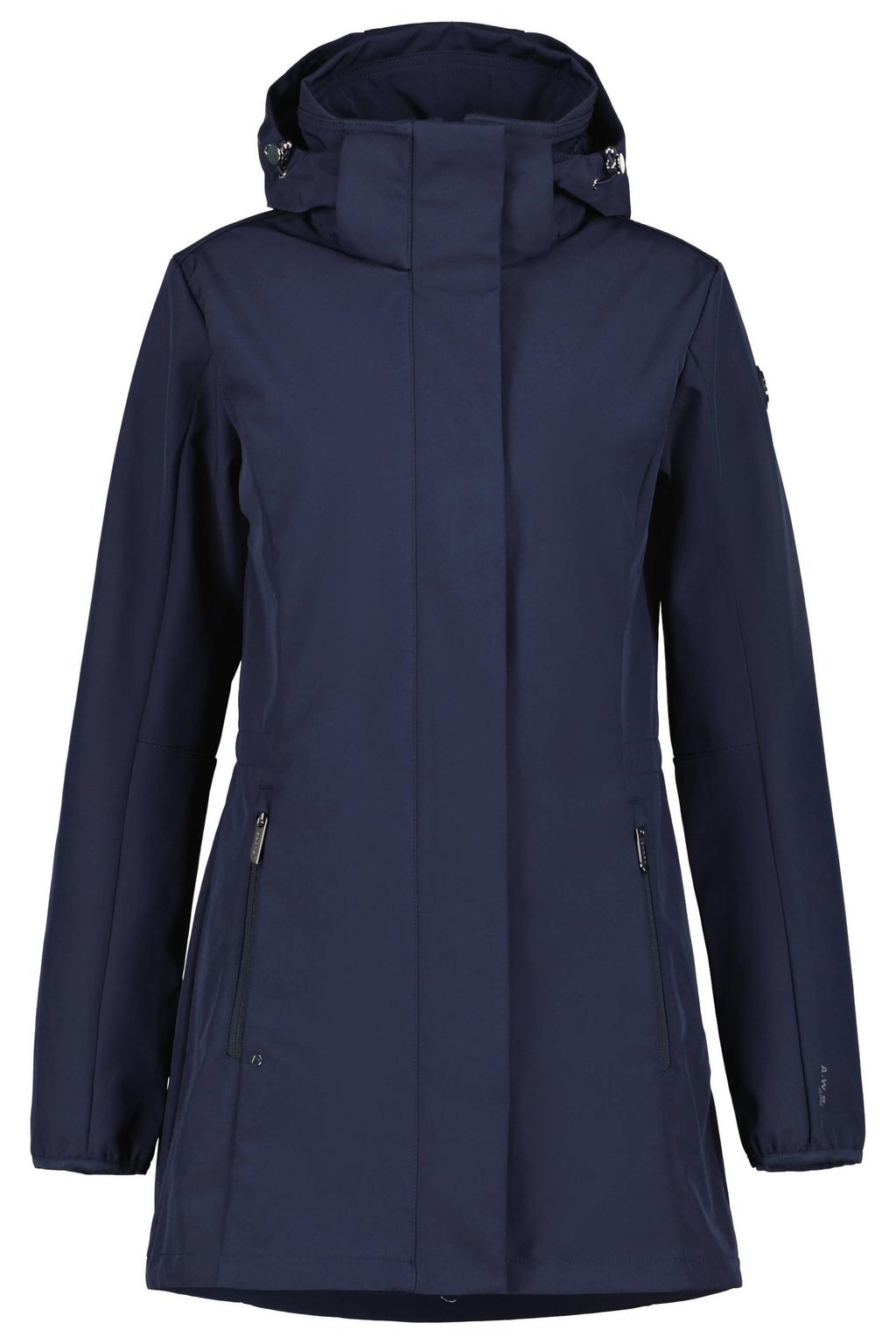 Donkerblauwe dames Luhta Iloniemi softshell jas met effen, lange mouwen, capuchon en 2-way rits