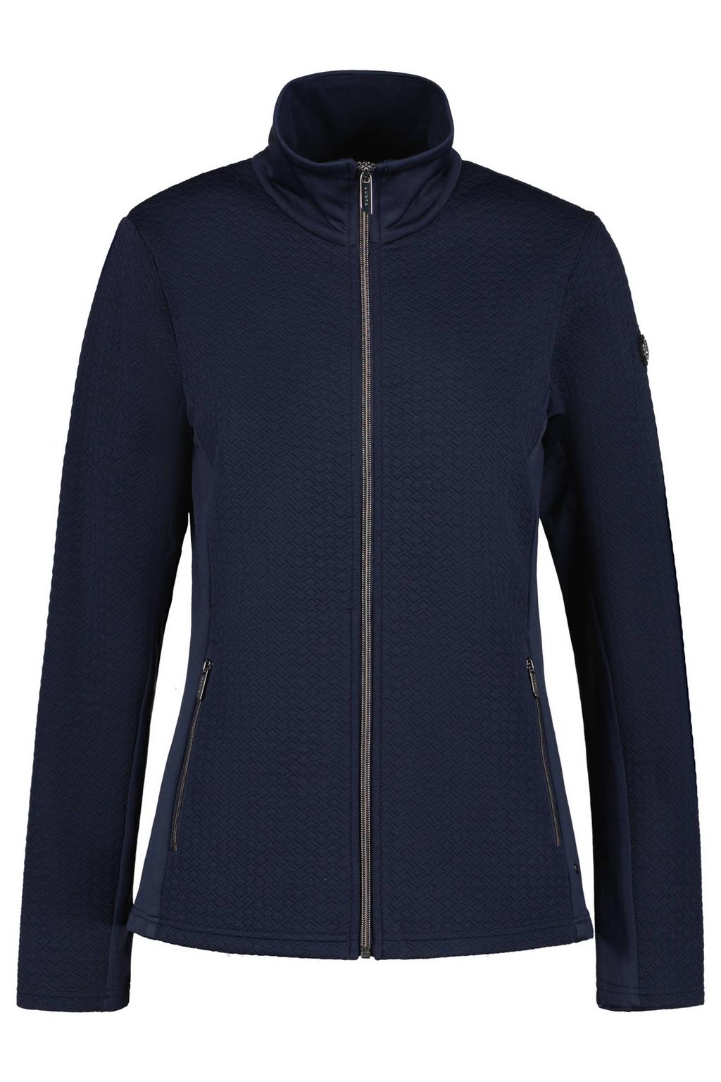 Donkerblauwe dames Luhta Engelsby vest met effen, lange mouwen, opstaande kraag en ritssluiting