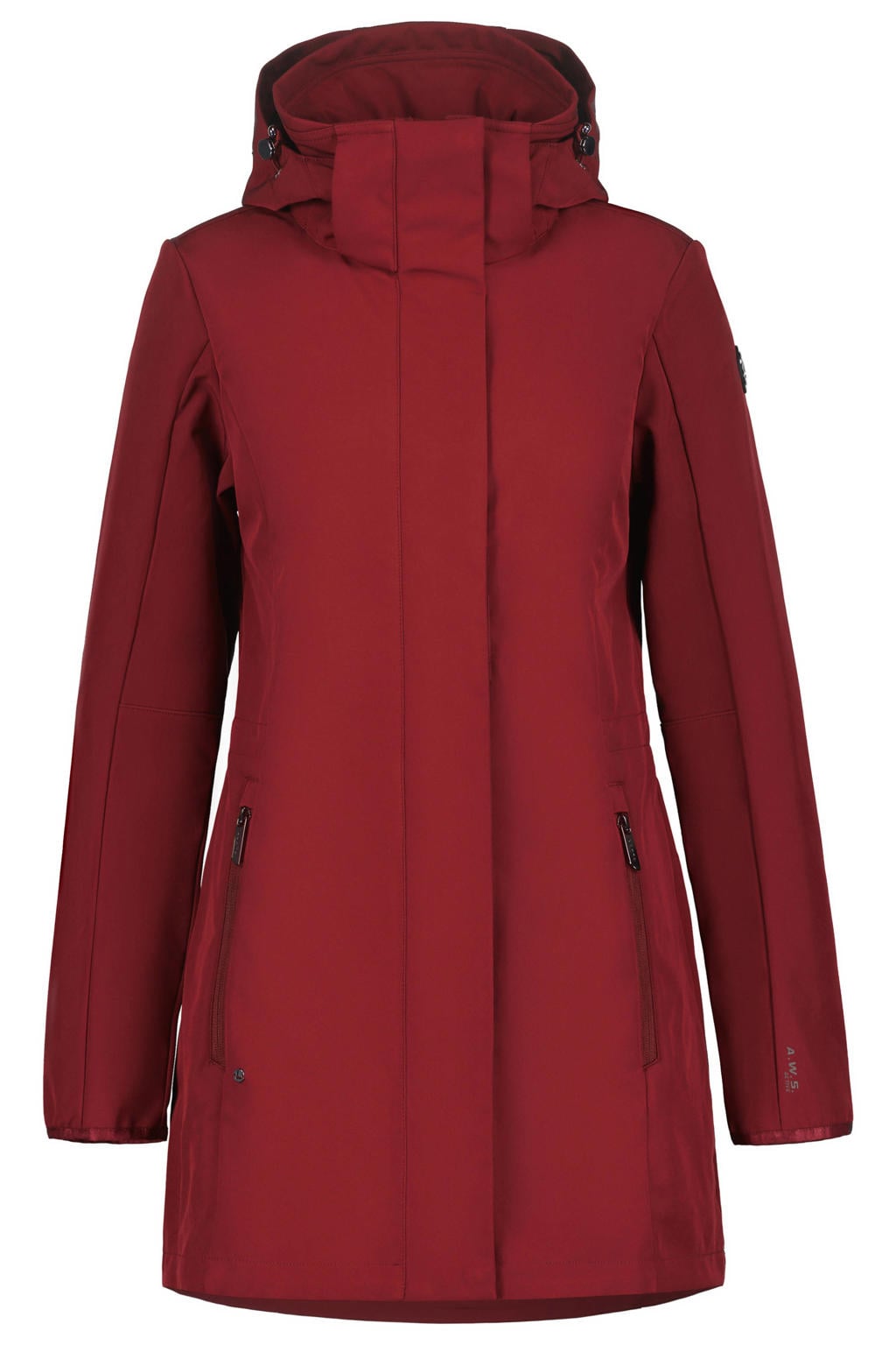 Donkerrode dames Luhta Iloniemi softshell jas met effen, lange mouwen, capuchon en 2-way rits