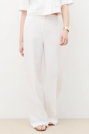 wide leg regular waist broek met linnen ecru