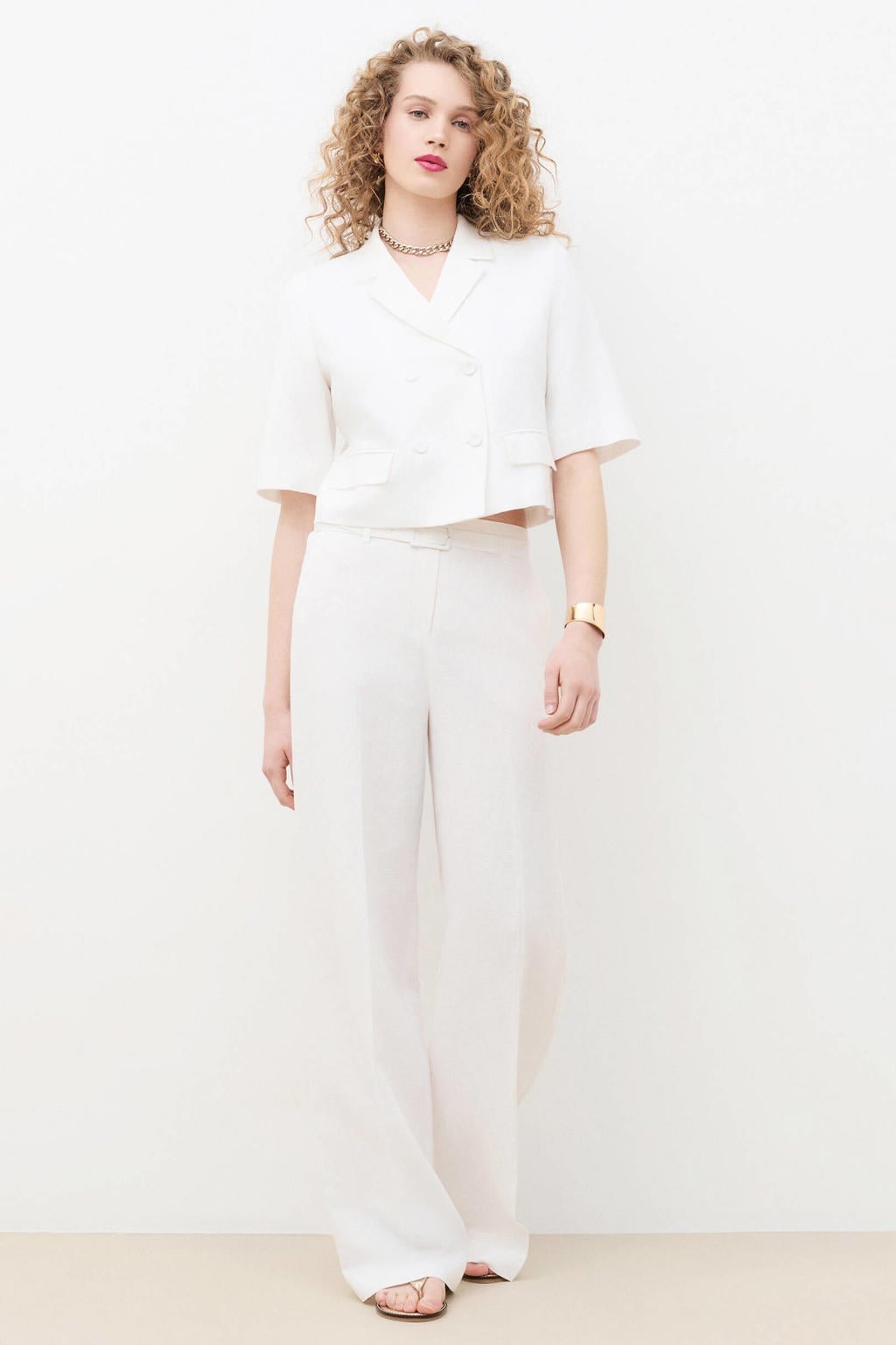 Ecru dames Caroll wide leg regular waist broek van linnen met effen