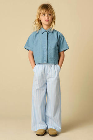 wide leg high waist gestreepte casual broek lichtblauw