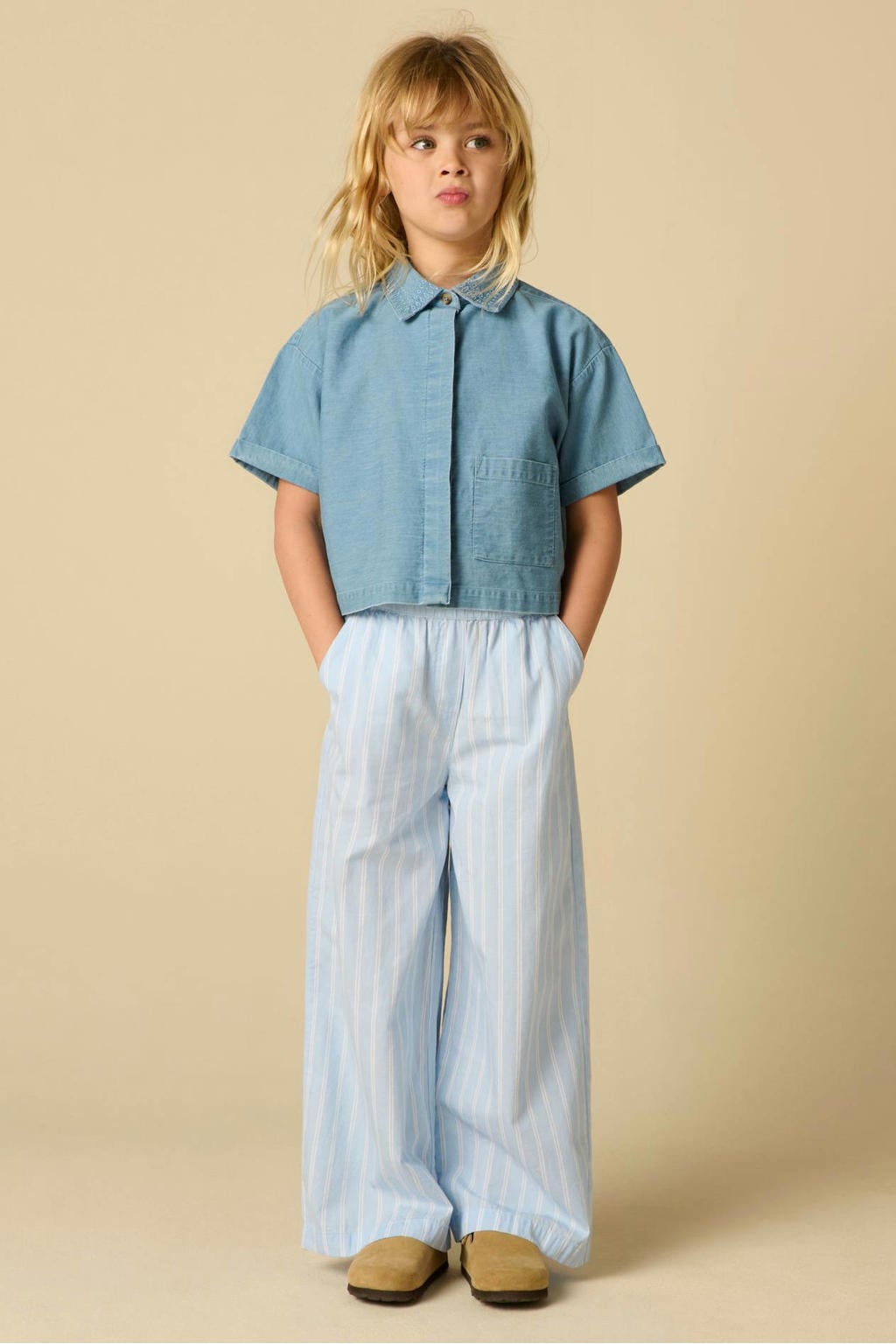 Sissy-Boy wide leg high waist gestreepte casual broek lichtblauw