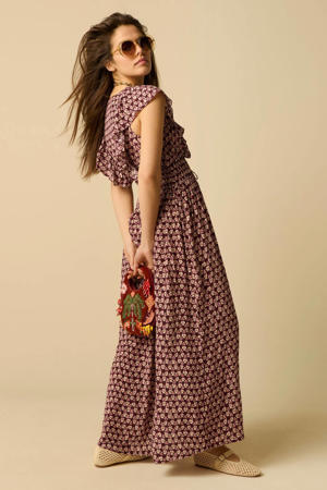 maxi jurk met print - donkerrood