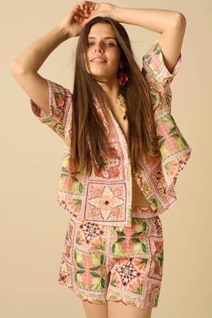straight fit korte broek met print - meerkleurig