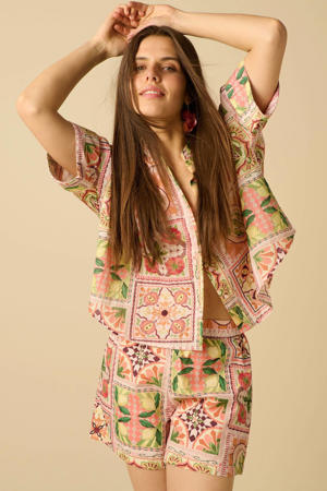 straight fit korte broek met print - meerkleurig