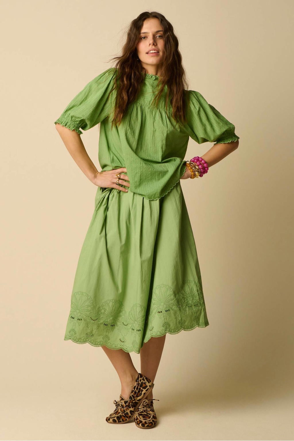 Sissy-Boy broderie midi rok - groen
